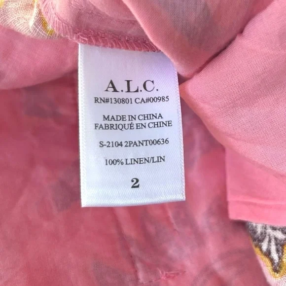 A.L.C. Henry Print Linen Pants pink pattern